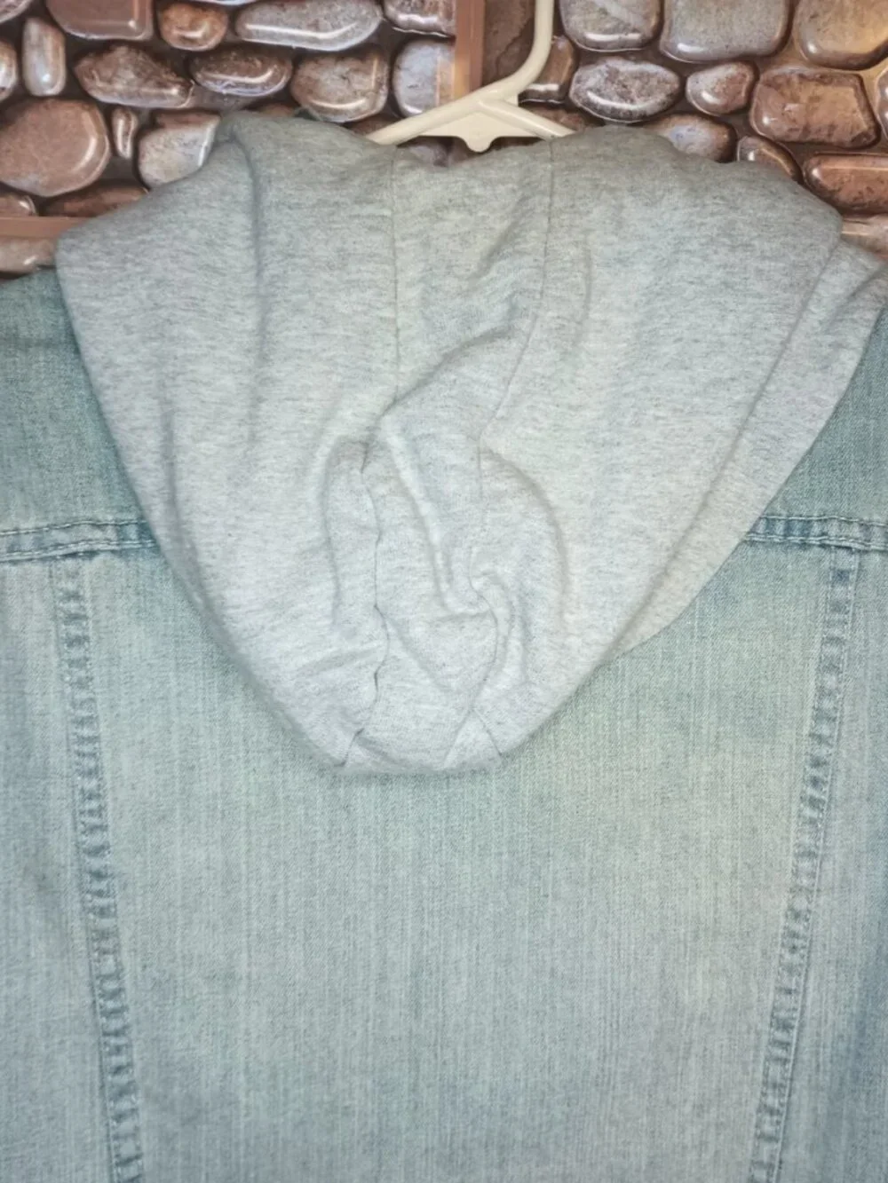 Sleeveless Denim Vest Detachable Hood Stone Wash Blue & Gray Size M Grunge - Picture 15 of 16